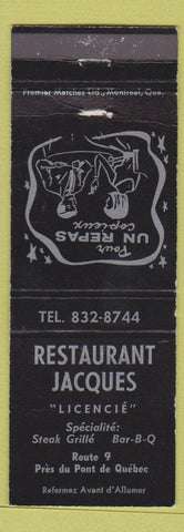 Matchbook Cover - Restaurant Jacques Quebec QC