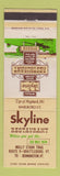 Matchbook Cover - Skyline Restuarant Brattleboro VT