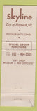Matchbook Cover - Skyline Restuarant Brattleboro VT
