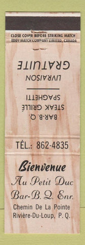 Matchbook Cover - Au Petit Duc BBQ Riviere Du Loup QC