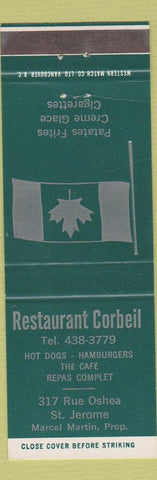 Matchbook Cover - Restaurant Corbeil St Jerome QC TEAL