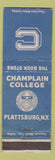 Matchbook Cover - Champlain College Plattsburgh PA WORN