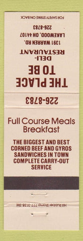 Matchbook Cover - Place to Be Deli Restaurant Lakewood OH