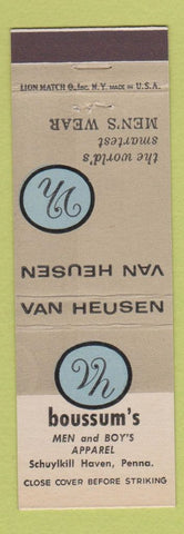 Matchbook Cover - Van Heusen Men's Clothes Boussum's Schuylkill PA