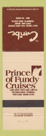 Matchbook Cover - Prince of Fundy Crusies Yarmouth NS Portland ME