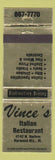 Matchbook Cover - Vince's Italian Restaurant Harwood Heights IL WEAR