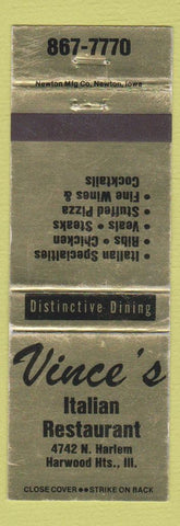 Matchbook Cover - Vince's Italian Restaurant Harwood Heights IL WEAR