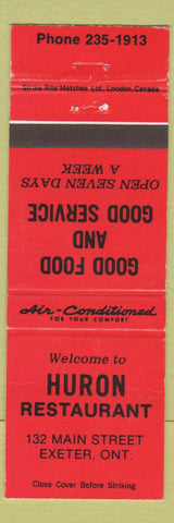 Matchbook Cover - Huron Restaurant Exeter ON RED