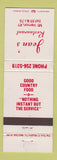 Matchbook Cover - Jean's Restaurant Mount Vernon KY WEAR