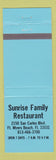 Matchbook Cover - Sunrise Family Restaurant Fort Myers Beach FL