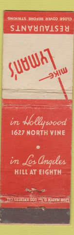 Matchbook Cover - Mike Lyman's Restaurants Hollywood Los Angeles CA WEAR