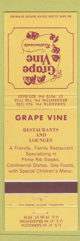 Matchbook Cover - Grape Vine Restaurant Sarasota Bradenton St Petersburg FL