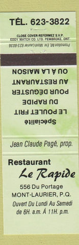 Matchbook Cover - Restaurant Le Rapide Mont Laurier QC