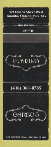 Matchbook Cover - Garbo's Toronto ON