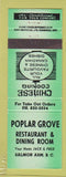 Matchbook Cover - Poplar Grove Restaurant Salmon Arm BC WEAR