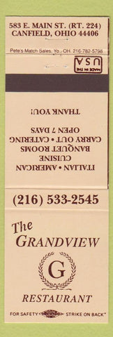 Matchbook Cover - Grandview Restaurant Canfield OH