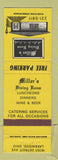 Matchbook Cover - Miller's Dining Room Lakewood OH WEAR