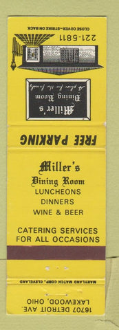 Matchbook Cover - Miller's Dining Room Lakewood OH WEAR