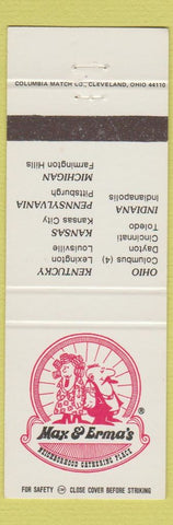 Matchbook Cover - Max and Erma's OH KY KS PA MI IN