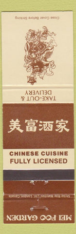 Matchbook Cover - Mei Foo Garden Chinese Burlington Oakville ON
