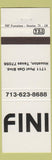 Matchbook Cover - Fini Houston TX