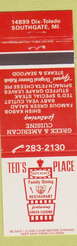 Matchbook Cover - Ted's Place Restaurant Greek Southgate MI