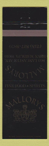 Matchbook Cover - Mallorys Bryn Mawr PA