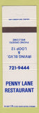Matchbook Cover - Penny Lane Restaurant Irving TX