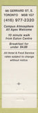 Matchbook Cover - Kafe Freja Restaurant Neill Wycik College Hotel Toronto ON