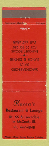 Matchbook Cover - Karen's Restaurant McCook IL