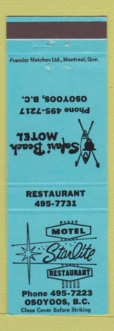 Matchbook Cover - Safari Beach Motel Osoyoos BC Motel Starlite
