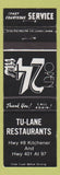 Matchbook Cover - Tu Lane Restaurants Kitchener ON