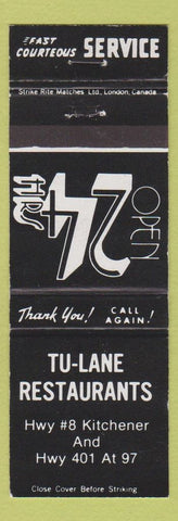 Matchbook Cover - Tu Lane Restaurants Kitchener ON