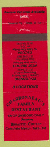 Matchbook Cover - Charbonneau's Restaurant Pinconning West Branch Oscoda MI