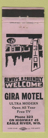 Matchbook Cover - Gira Motel Eagle River WI low phone WORN