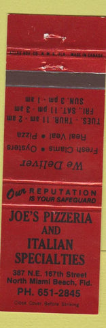 Matchbook Cover - Joe's Pizzeria Pizza North Miami Beach FL
