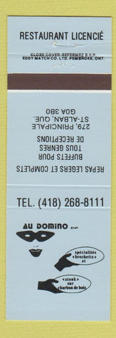 Matchbook Cover - Au Domino Restaurant St Alban QC girlie