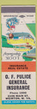 Matchbook Cover - OF Pulice Insurance Weirton WV