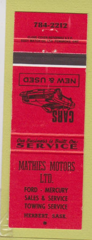 Matchbook Cover - Mathies Ford Mercury Herbert SK