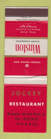 Matchbook Cover - Winston Cigarettes Jockey Restaurant Madrid Spain