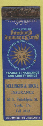 Matchbook Cover - Dellinger Hocke Insurance York PA WORN STRIKER
