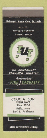 Matchbook Cover - Illinois Insurance Cook Son Pella IA