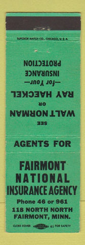Matchbook Cover - Fairmont National Insurance Agency Fairmont MN