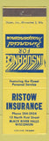 Matchbook Cover - Ristow Insurance Black River Falls WI