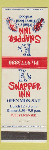 Matchbook Cover - K's Snapper Inn Seafood New Zealand