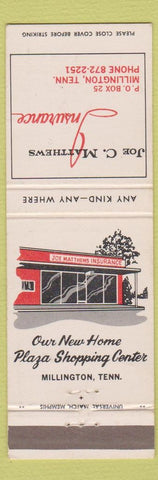 Matchbook Cover - Joe Matthews Insurance Millington TN