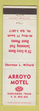 Matchbook Cover - Arroyo Motel Harlingen TX