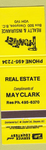 Matchbook Cover Frontier Real Estate Insurance Osoyoos BC May Clark