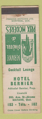 Matchbook Cover - Hotel Bernier Matane QC