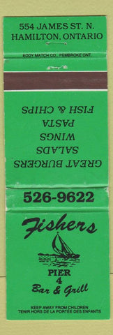 Matchbook Cover - Fishers Pier 4 Bar Hamilton ON GREEN WORN